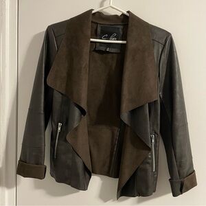 C. Luce Dark Brown Faux-Leather Blazer with drape collar S